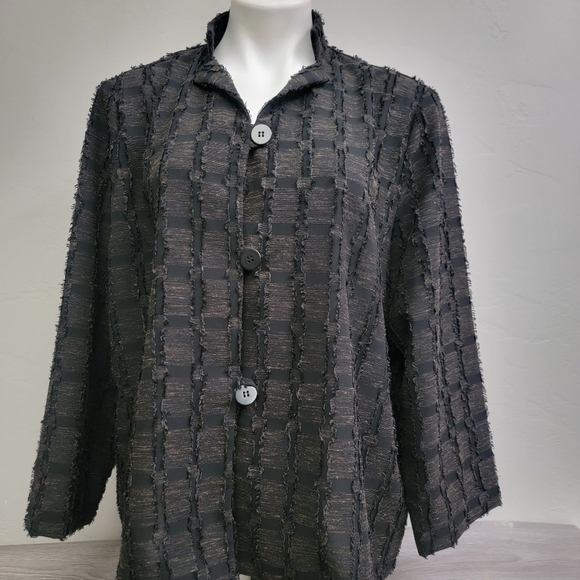 De Taille Black Brown Tunic Size XL Woven Block Textured
Linen Tweed Fringe - Picture 1 of 12